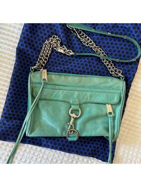 Rebecca Minkoff Mini MAC Leather Crossbody – Aqua/Teal + Chain Strap